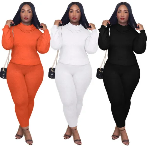 Women 2 Piece Set Turtleneck Bandage High Stretch Crop Top and Pencil Pants Active Wear Matching Set Mujer Wholesale Dropshpping