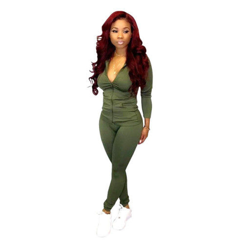 Women 2 Piece Set Solid Stretch Pocket Hooded Top Sport Leggings Tracksuit Jogger Matching Set Mujor Wholesale Dropshipping New