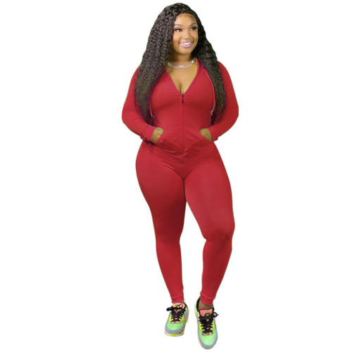 Women 2 Piece Set Solid Stretch Pocket Hooded Top Sport Leggings Tracksuit Jogger Matching Set Mujor Wholesale Dropshipping New
