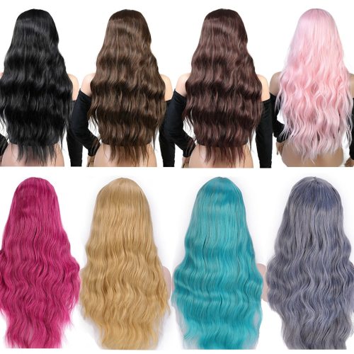 SHANGKE Long Mix Purple Womens Wigs With Bangs Heat Resistant Synthetic Kinky Curly Pink Green Wigs for Women African American