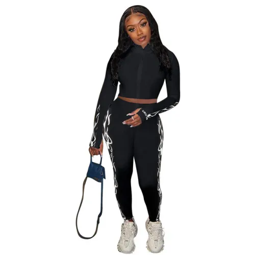 New Lucky Label 2 Piece Set Women ZipTop Pencil Pants Knitted High Stretch Outfit Jogger Matching Set Girl Wholesale Dropshpping