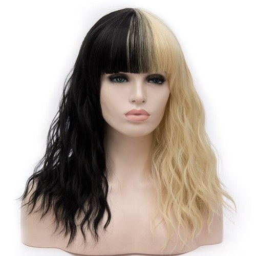 Similler Cosplay Kinky Curly Short Women Synthetic Wig Ombre Red Pink Grey Heat Resistance Fiber Hair with Bangs
