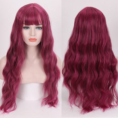 SHANGKE Long Mix Purple Womens Wigs With Bangs Heat Resistant Synthetic Kinky Curly Pink Green Wigs for Women African American