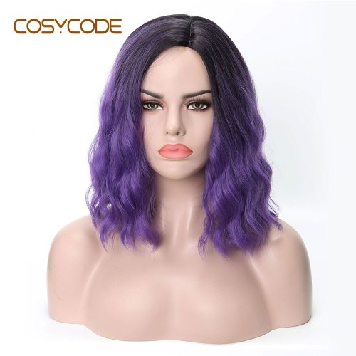 COSYCODE Purple Wig for Women Synthetic Cosplay Wig Slight Side Part 14 inch 30 cm Costume Wig Non-Lace