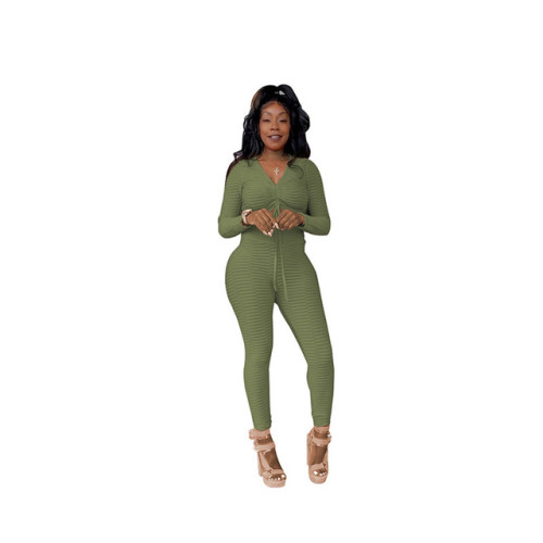 Women 2 Piece Set High Quality Draped Lace Up V Neck Top Stacked Leggings Active Wear  Matching Set Mujer Wholesale Dropshpping