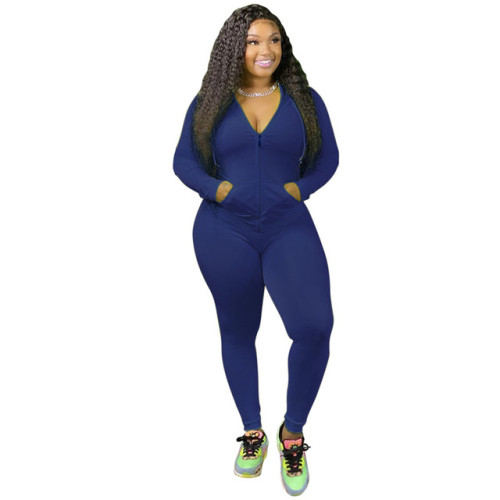 Women 2 Piece Set Solid Stretch Pocket Hooded Top Sport Leggings Tracksuit Jogger Matching Set Mujor Wholesale Dropshipping New