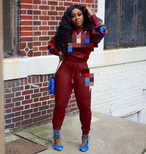 Tz10851 Amazon Hot Sale European And American Women's Camouflage Stitching Embroidery Sports Two-Piece Fashion Casual Suit