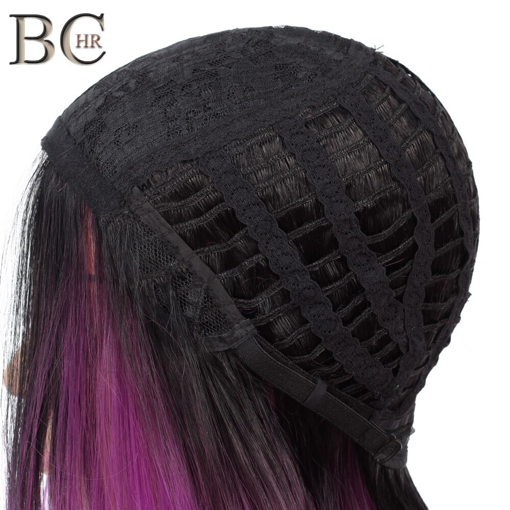 BCHR Long Ombre Middle Part Wig Black to Pink Synthetic Wigs for Women Middle Part Cosplay Wig for Hollywood Party Hair