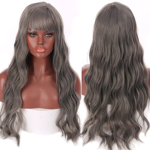SHANGKE Long Mix Purple Womens Wigs With Bangs Heat Resistant Synthetic Kinky Curly Pink Green Wigs for Women African American