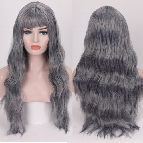 SHANGKE Long Mix Purple Womens Wigs With Bangs Heat Resistant Synthetic Kinky Curly Pink Green Wigs for Women African American