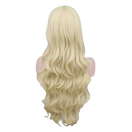 QQXCAIW Long Wavy Cosplay Black Purple White Red Pink Blue Blonde Orange Sliver Gray 80 Cm Synthetic Hair Wigs