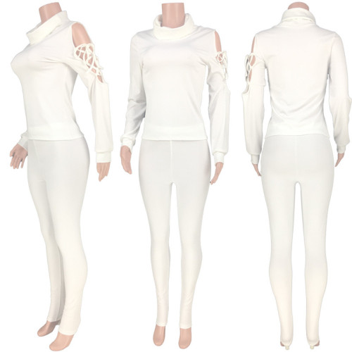 Women 2 Piece Set Turtleneck Bandage High Stretch Crop Top and Pencil Pants Active Wear Matching Set Mujer Wholesale Dropshpping