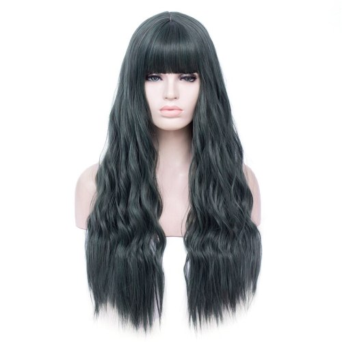 MSIWIGS Women Long Wavy Blonde Synthetic Wig with Bangs Grey Pink Hair Cosplay Girl Wig Heat Resistant