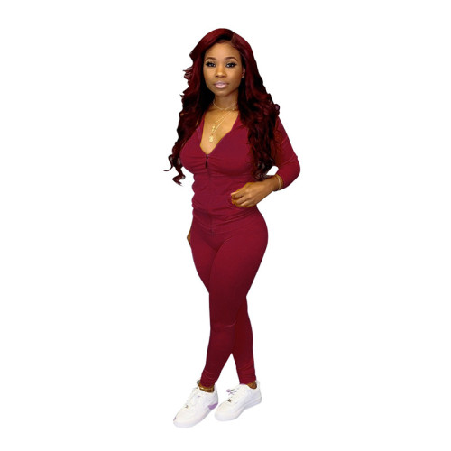 Women 2 Piece Set Solid Stretch Pocket Hooded Top Sport Leggings Tracksuit Jogger Matching Set Mujor Wholesale Dropshipping New