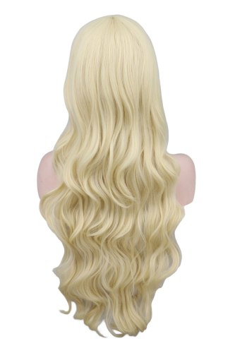 QQXCAIW Long Wavy Cosplay Black Purple White Red Pink Blue Blonde Orange Sliver Gray 80 Cm Synthetic Hair Wigs