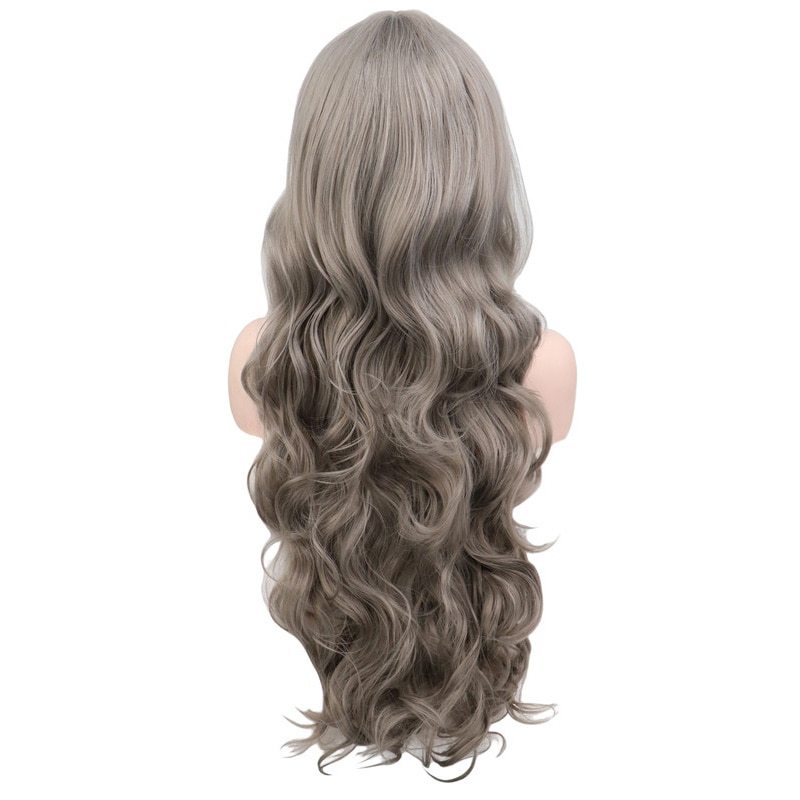 QQXCAIW Long Wavy Cosplay Black Purple White Red Pink Blue Blonde Orange Sliver Gray 80 Cm Synthetic Hair Wigs
