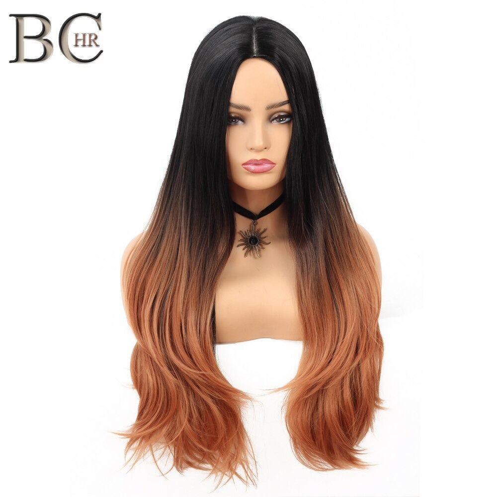 BCHR Ombre Middle Part Wig Black to Brown Synthetic Wigs for Women Middle Part Cosplay Wig for Hollywood Party Hair