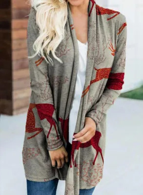 Christmas Animal Print Open Front Festival Tunic Cardigan