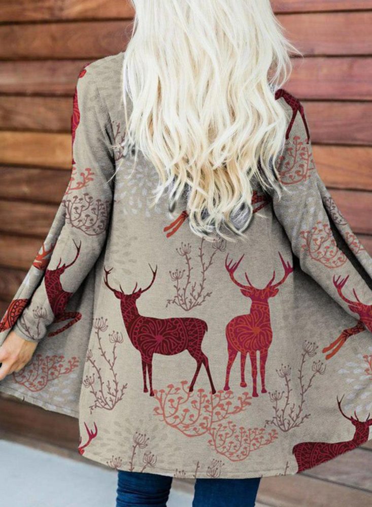 Christmas Animal Print Open Front Festival Tunic Cardigan