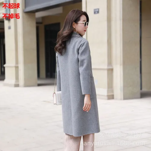西装领羊绒大衣女 高端毛呢女外套冬季 经典款毛呢大衣女厂家直销