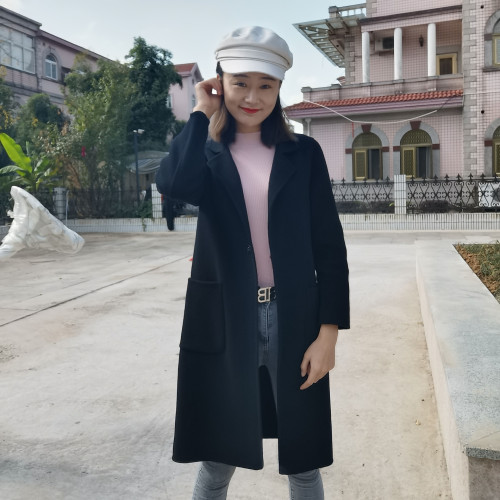 西装领羊绒大衣女 高端毛呢女外套冬季 经典款毛呢大衣女厂家直销