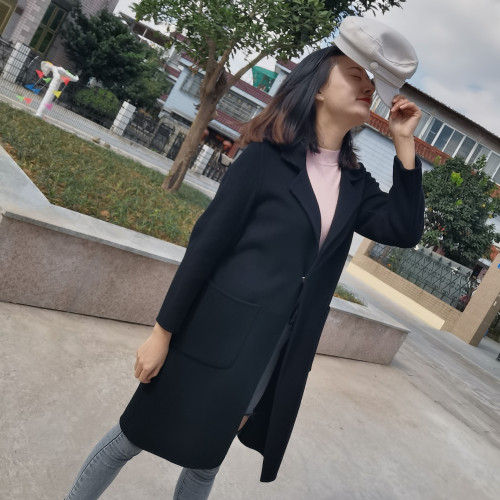 西装领羊绒大衣女 高端毛呢女外套冬季 经典款毛呢大衣女厂家直销
