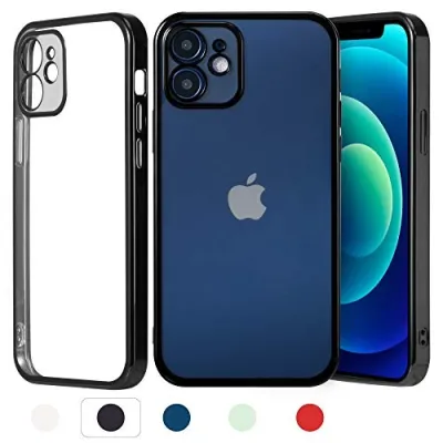 Goging Shockproof Designed for iPhone 12 6.1 in Case (Not Fit for iPhone 12 Pro 6.1in), Perfectly wrap The Phone Lens,Transparent Back Shell, with Soft Original Machine Color Protection Frame (Black)