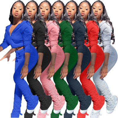 HR8137 2020 winter Tracksuit Outfits Women Two Pieces Crop Top Two Piece Pants Set joggers women 2 piece stacked legging set