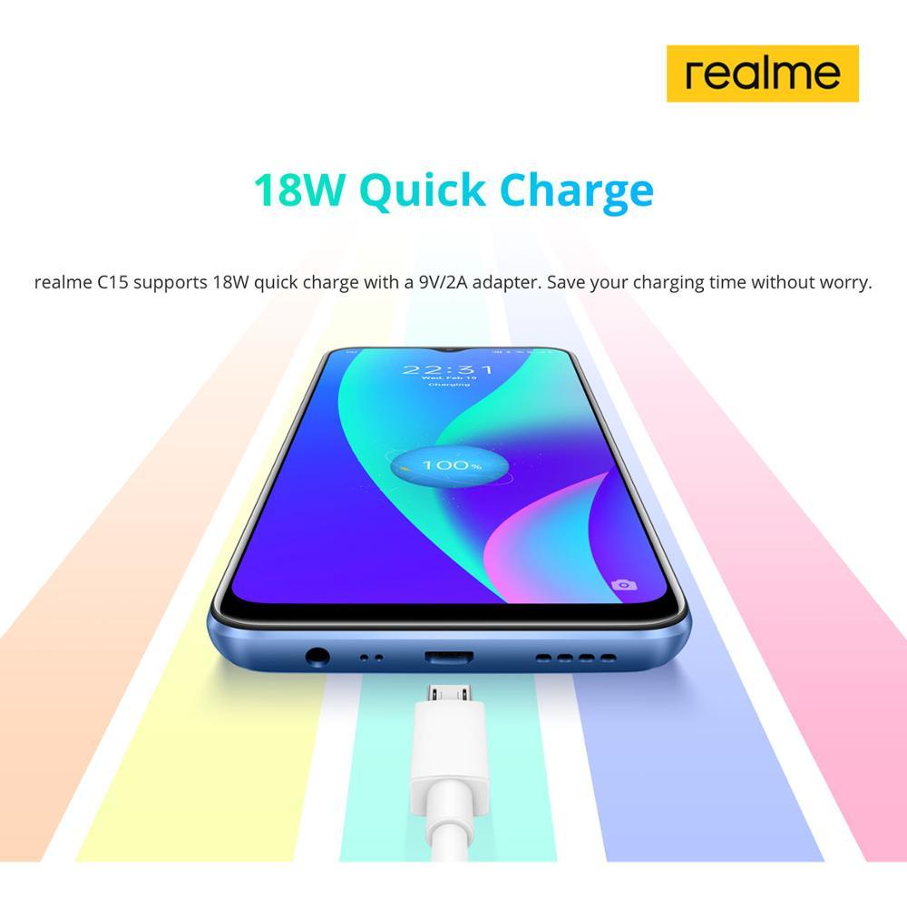 realme C15 Global Version Smartphone 4GB RAM 64GB ROM 6000mAh Big Battery Quick Charge Mobile phone 6.5inch Android Telephone