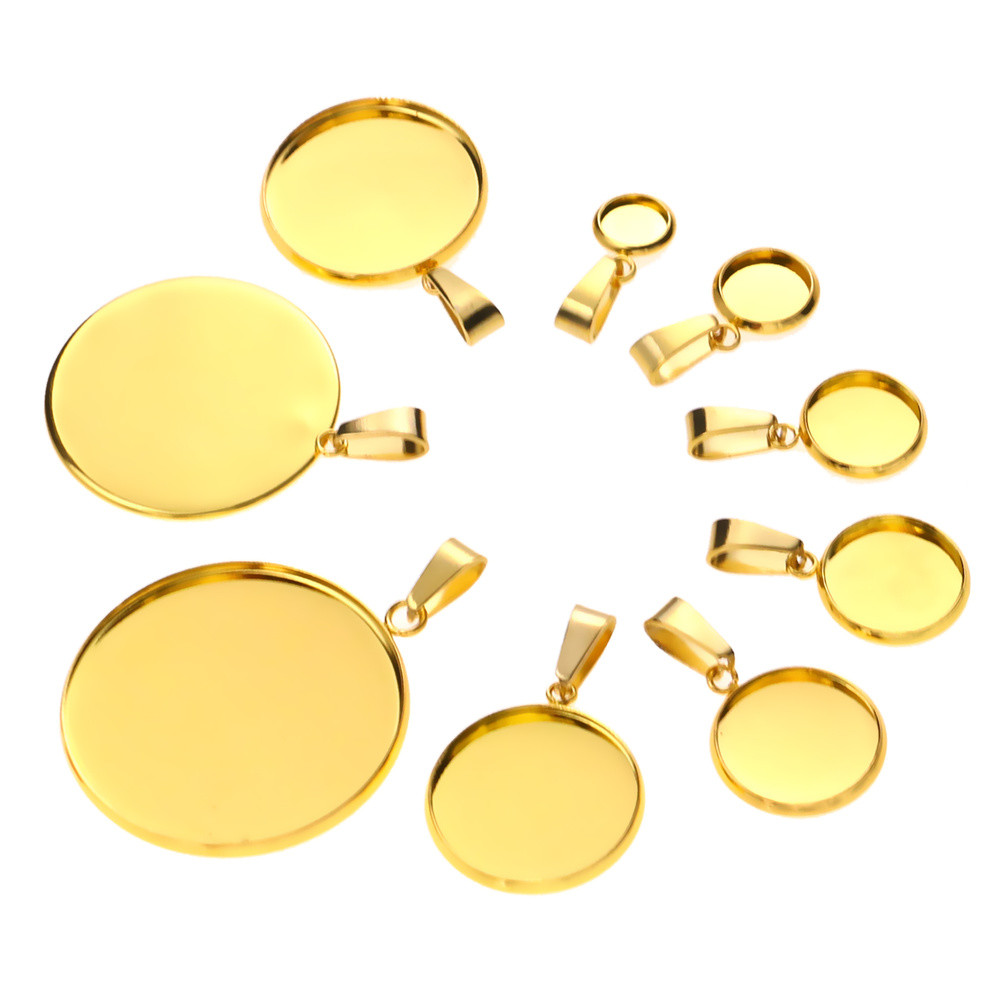 10pcs Gold Stainless Steel Bases 6/8/10/12/14/16/18/20/25/30mm Cabochon Cameo Base Tray Bezel Blank Necklace Pendant DIY Jewelry