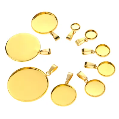 10pcs Gold Stainless Steel Bases 6/8/10/12/14/16/18/20/25/30mm Cabochon Cameo Base Tray Bezel Blank Necklace Pendant DIY Jewelry