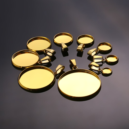 10pcs Gold Stainless Steel Bases 6/8/10/12/14/16/18/20/25/30mm Cabochon Cameo Base Tray Bezel Blank Necklace Pendant DIY Jewelry