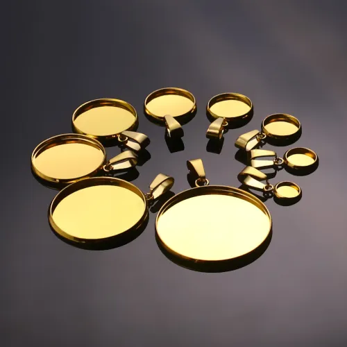 10pcs Gold Stainless Steel Bases 6/8/10/12/14/16/18/20/25/30mm Cabochon Cameo Base Tray Bezel Blank Necklace Pendant DIY Jewelry