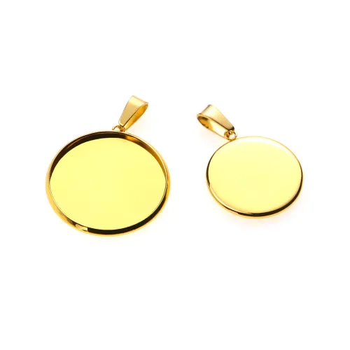 10pcs Gold Stainless Steel Bases 6/8/10/12/14/16/18/20/25/30mm Cabochon Cameo Base Tray Bezel Blank Necklace Pendant DIY Jewelry