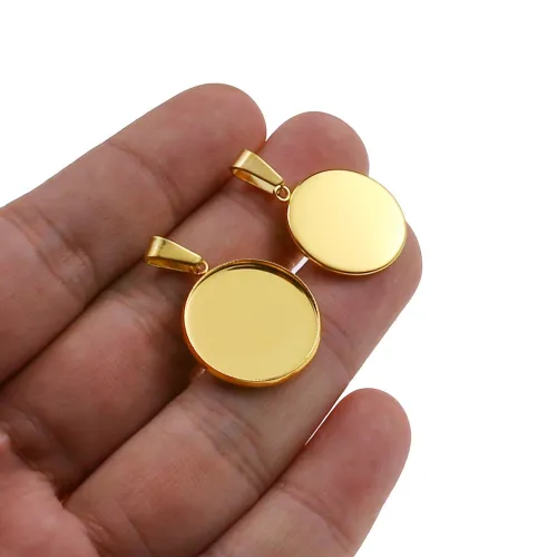 10pcs Gold Stainless Steel Bases 6/8/10/12/14/16/18/20/25/30mm Cabochon Cameo Base Tray Bezel Blank Necklace Pendant DIY Jewelry