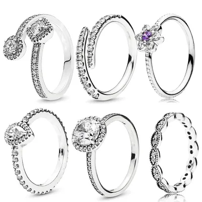 7 Styles Water Droplets Fine Finger Ring with Clear CZ Rings for Women Wedding Original Jewelry Female Wedding Gifts