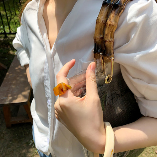 HUANZHI 2020 New Colorful Transparent Acrylic Irregular Marble Pattern Ring Resin Tortoise Rings for Women Girls Jewelry