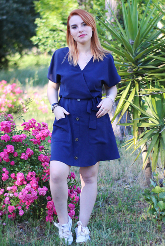 Copy Button Short Sleeve Casual Dress