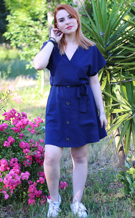 Copy Button Short Sleeve Casual Dress