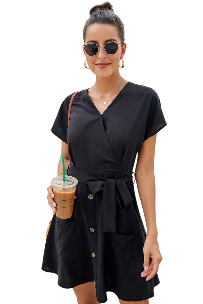 Copy Button Short Sleeve Casual Dress