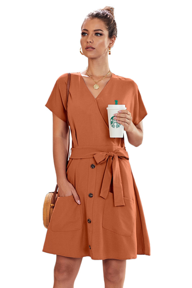 Copy Button Short Sleeve Casual Dress