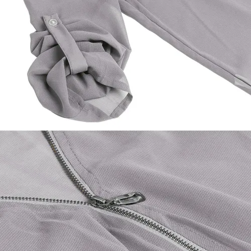 Női felsők alkalmi laza blúz V-nyakú cippzáros pulóver chiffon felsők