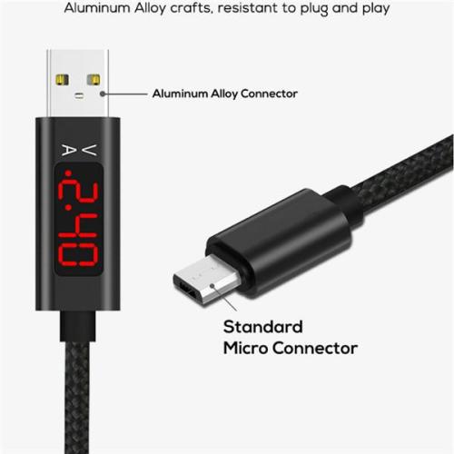 QC 3.0 Gyors töltés USB feszültség és áram kijelzése, 1M fonatos Nylon kábel C-tipusú IOS-ra és Androidra