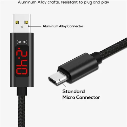 QC 3.0 Gyors töltés USB feszültség és áram kijelzése, 1M fonatos Nylon kábel C-tipusú IOS-ra és Androidra
