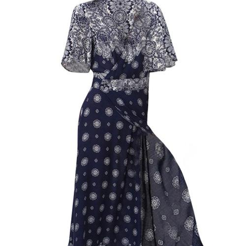 Női Boho Klasszikus nyomott mintás V-nyakú Rövidujjú Ruha