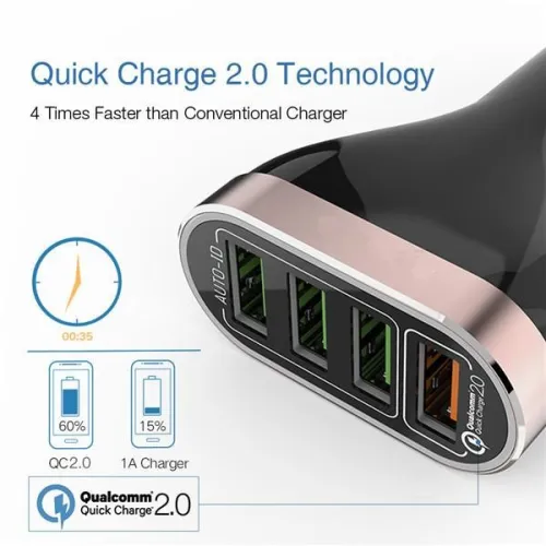 33W 4-Port 2.0 USB autós gyorstöltő DC 5V 6.6A autós töltő iPhone Samsung Xiaomi készülékekhez