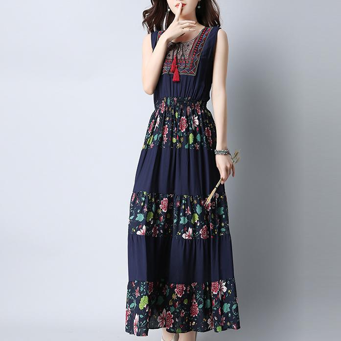 Hímzett vállú, gumírozott derekú maxi női ruha