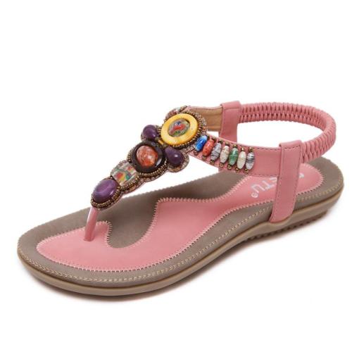 Bohém női szandál, drágakövekkel díszített, flipflop, lapos strandszandál