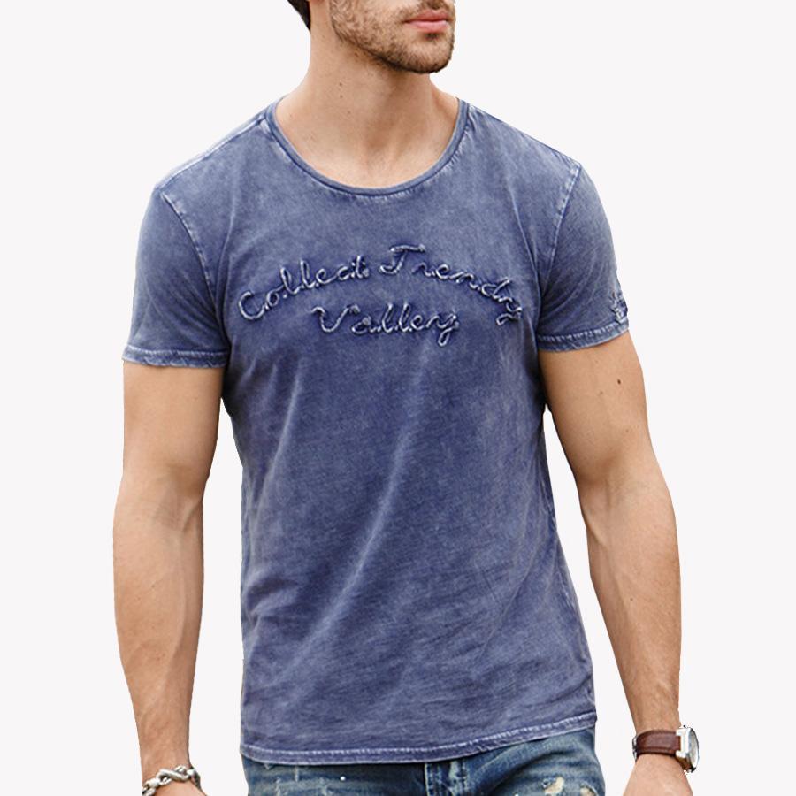 Férfi, nyári, hímzett, Vintage rövid ujjú pólók