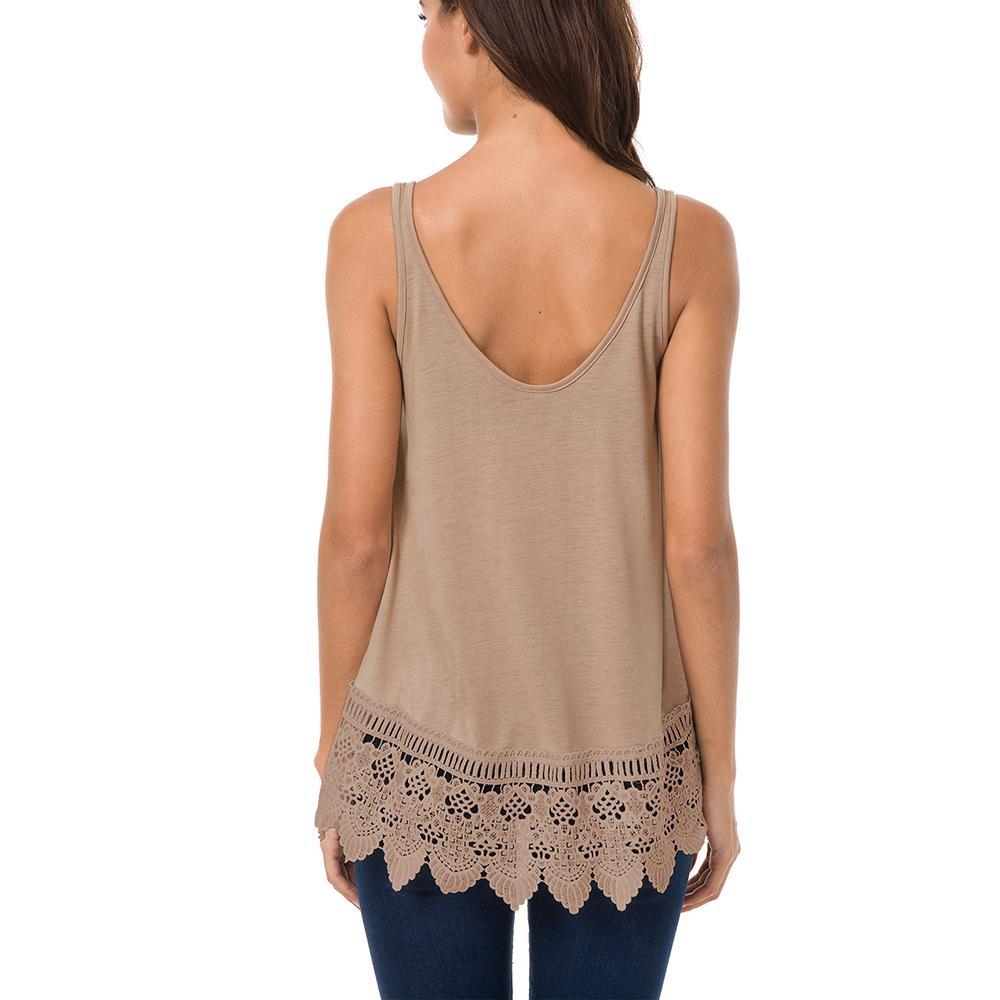 Női alkalmi ujjatlan trikó csipkés kereknyakú ujjatlan blúz
